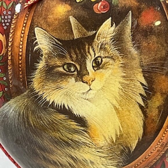 VTG Heart w/Tabby Cat in Mirror Double Sided Christmas Tree Ornament 3.75" - Picture 3 of 8